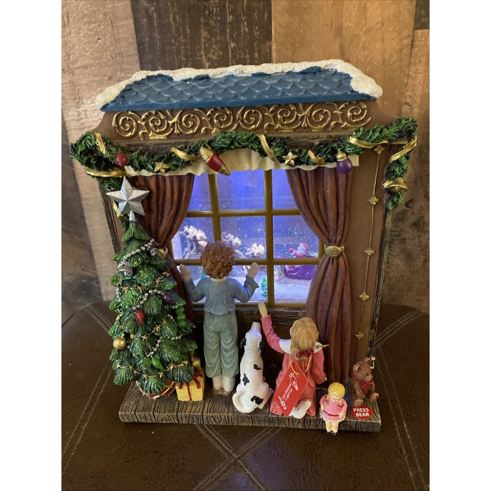 Windowpane Lighted Waterglobe Children Santa Musical Snow Globe 2 Sided Vtg~Read